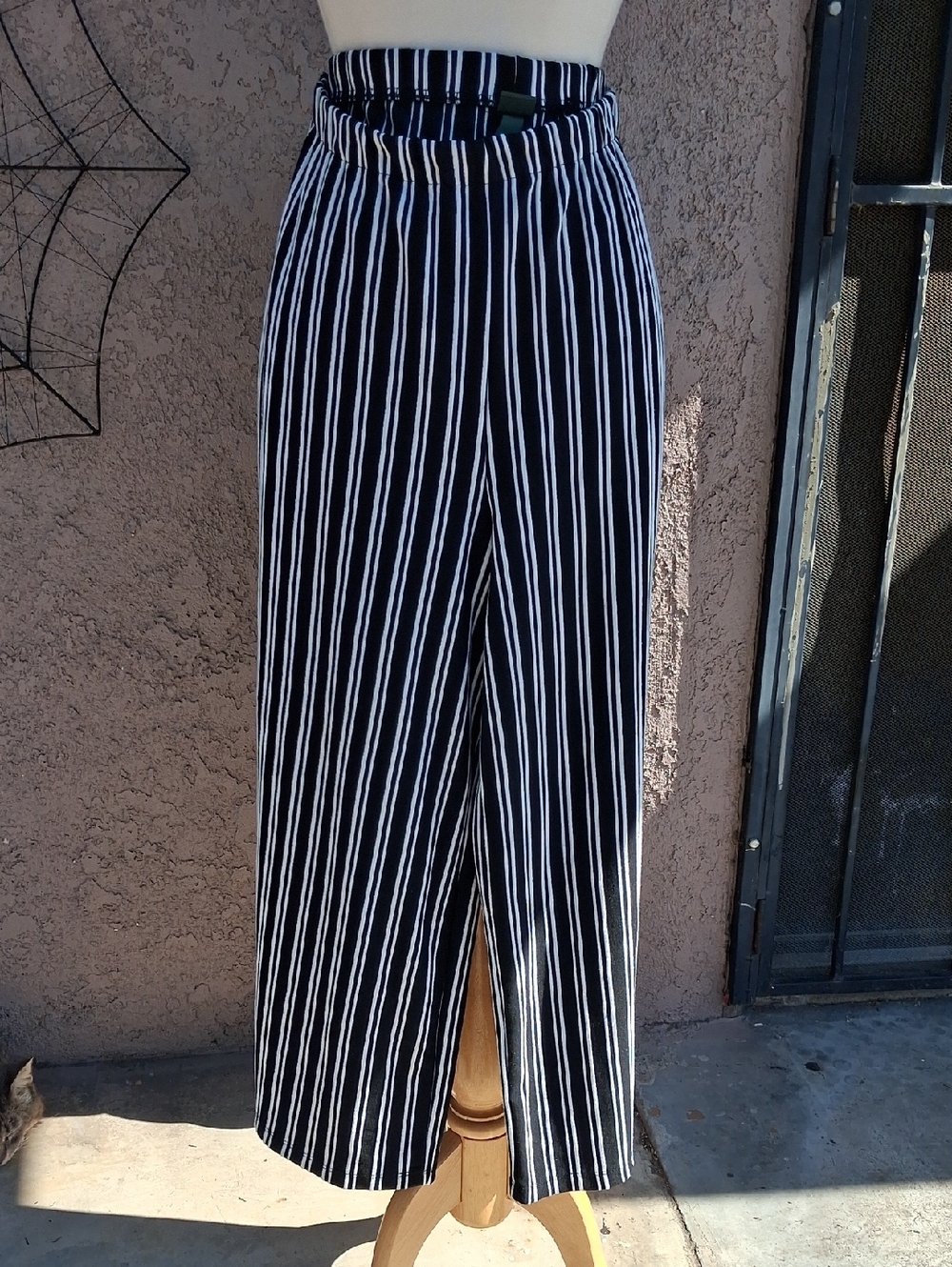 wild fable Black and White Striped Elastic Waist Wide Leg Pants